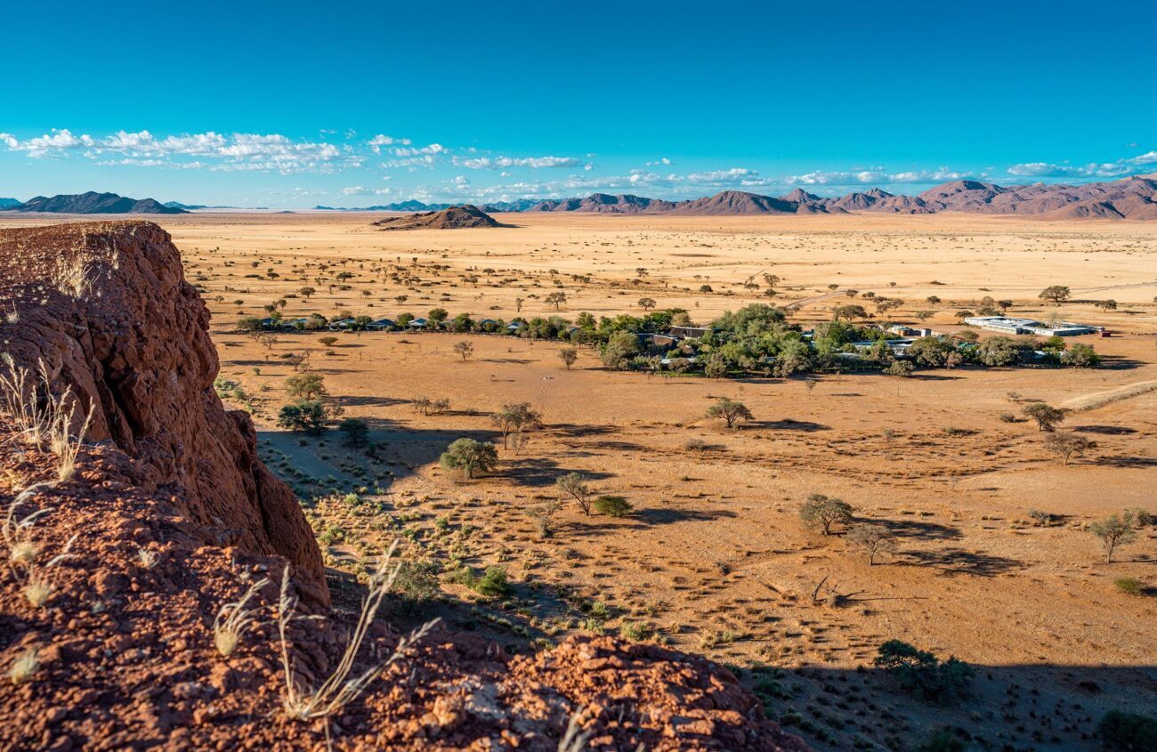 wide angle of a desert lodge