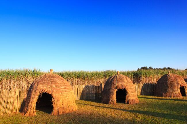 Mlilwane huts of Eswatini under clear skies