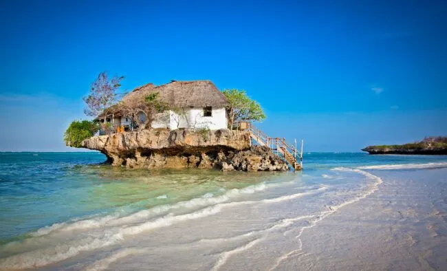 Zanzibar beach house on top of seaside rock