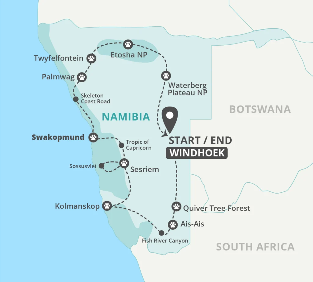 12 Day Ultimate Namibia Explorer Tour Map