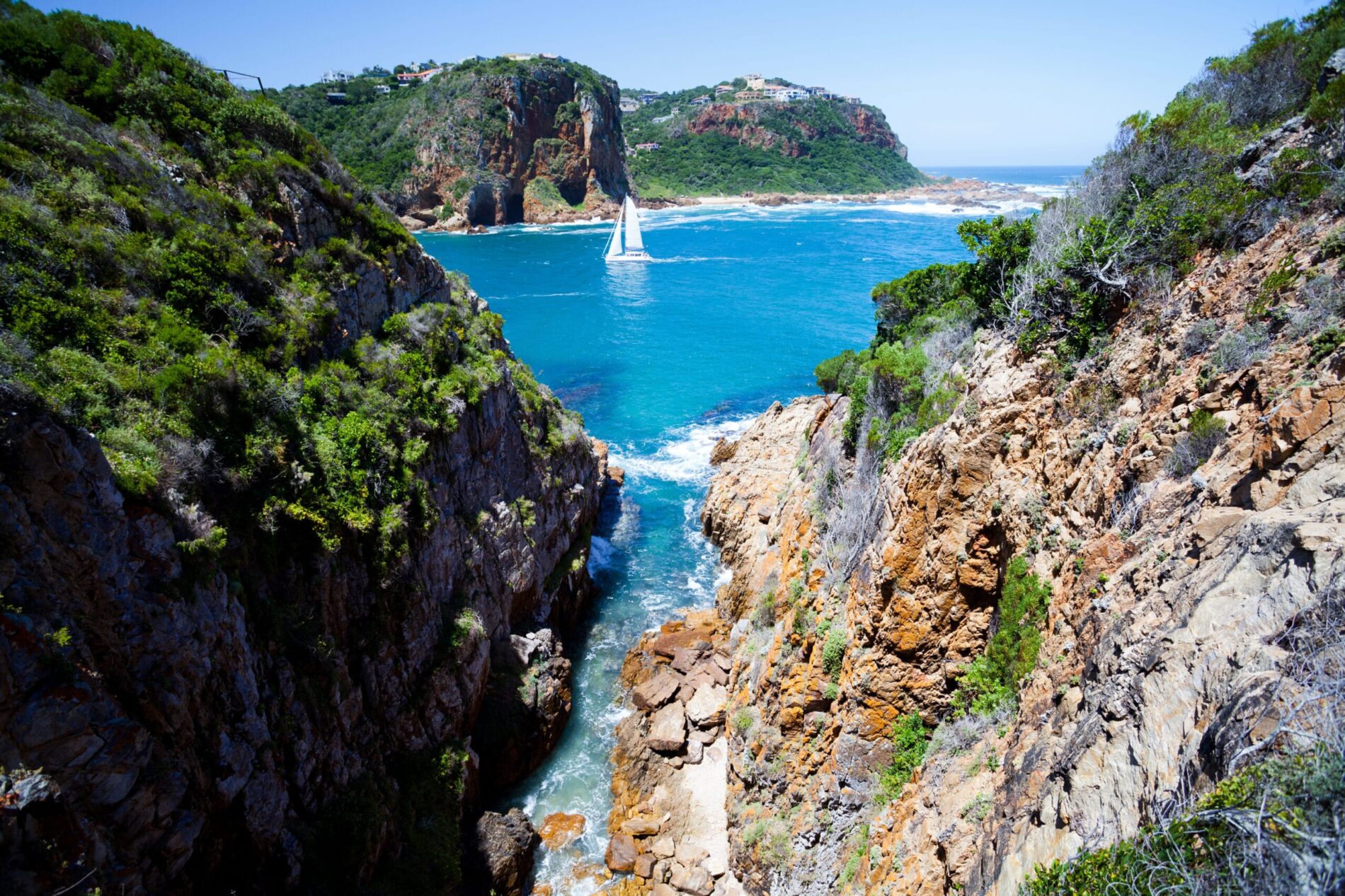 Knysna Heads view with sailboat