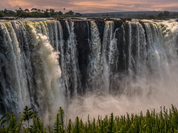 A scenic view of Mosi-Oa-Tunya Falls or Victoria Falls in Zambia