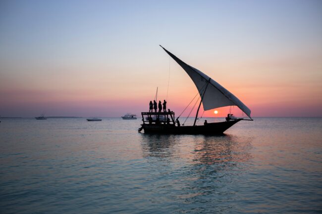 tourists on a sunset cruise