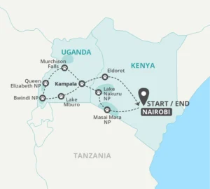 15 Day Masai Mara and Gorillas Tour Map