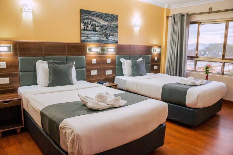 a bedroom with two beds