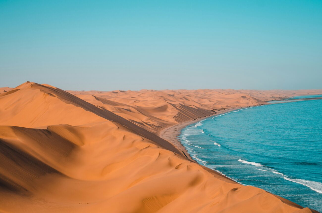 aerial view of Sandwhich bay coastline of Namibia