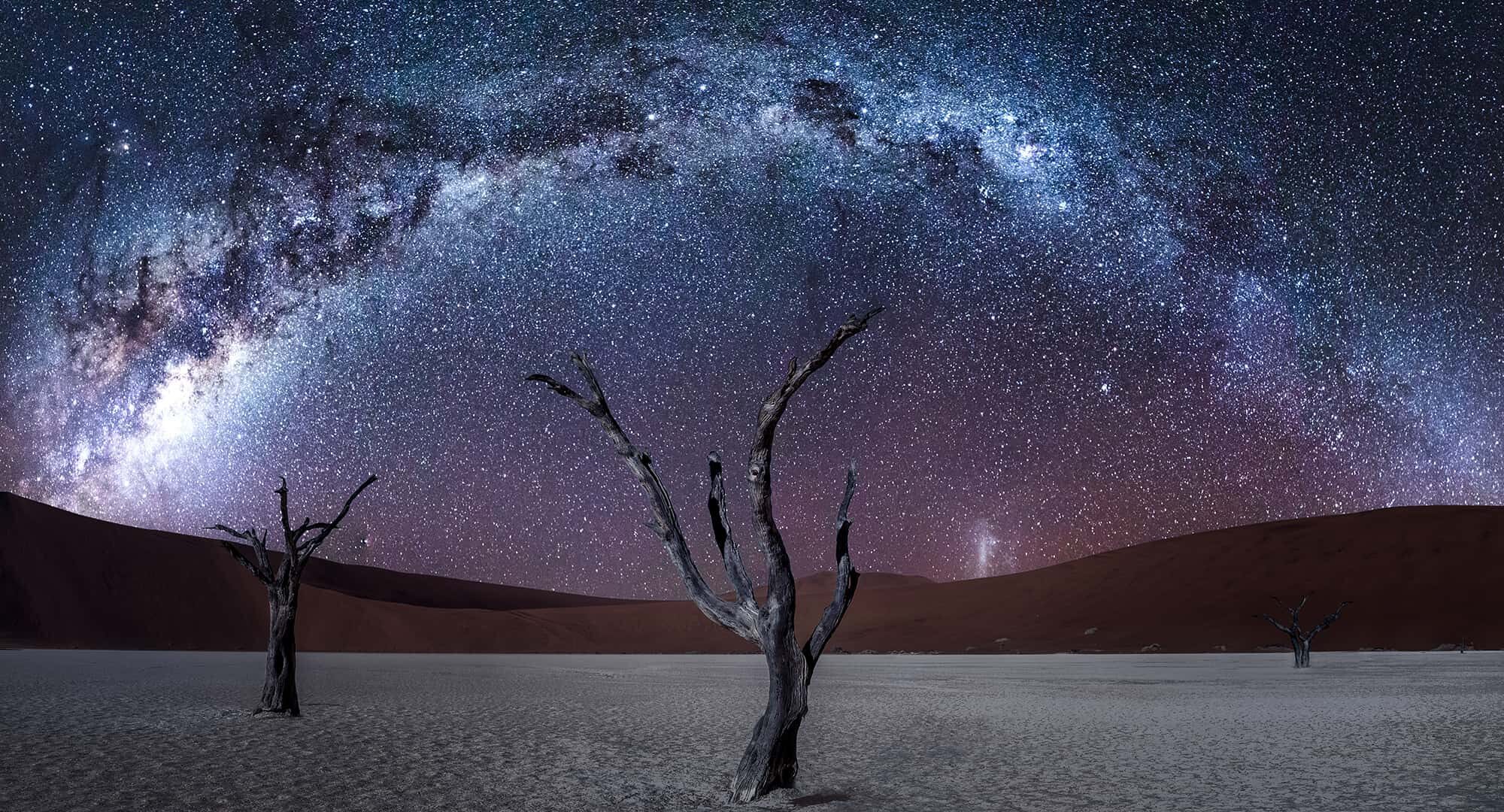 Starry night sky in desert