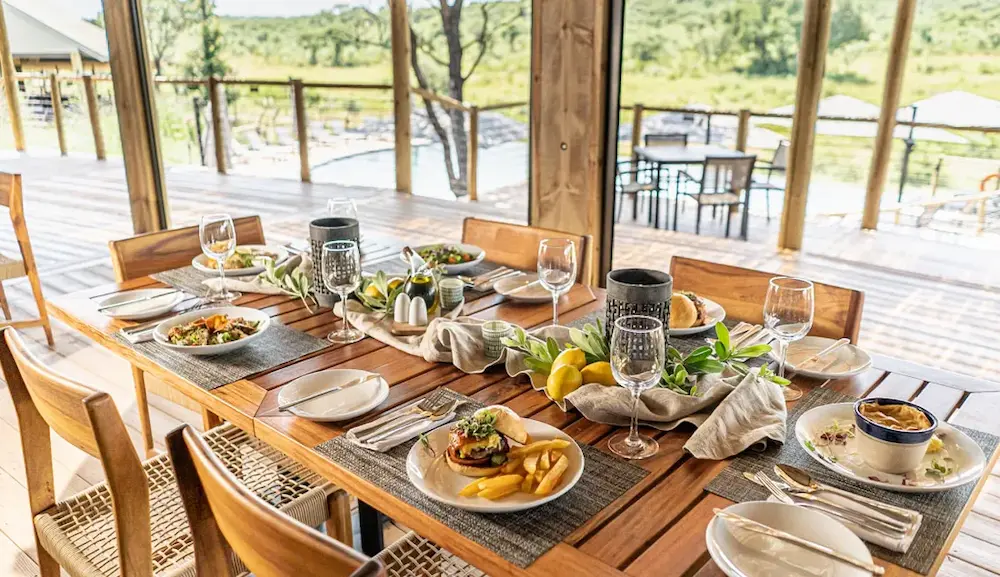 dining table set up with food