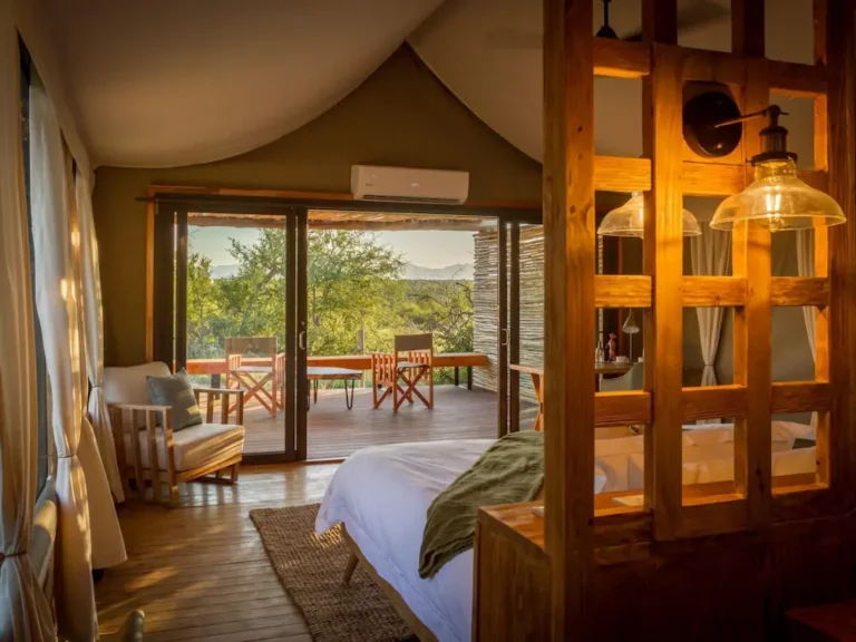 view from behind a bed with a separation wall