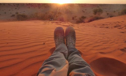 View of sunset over Namibian Desert